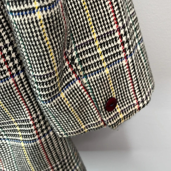 VINTAGE 90s Zig Zag Wool Blend Blazer Houndstooth Plaid Padded Shoulders Boxy 6 - Picture 5 of 12